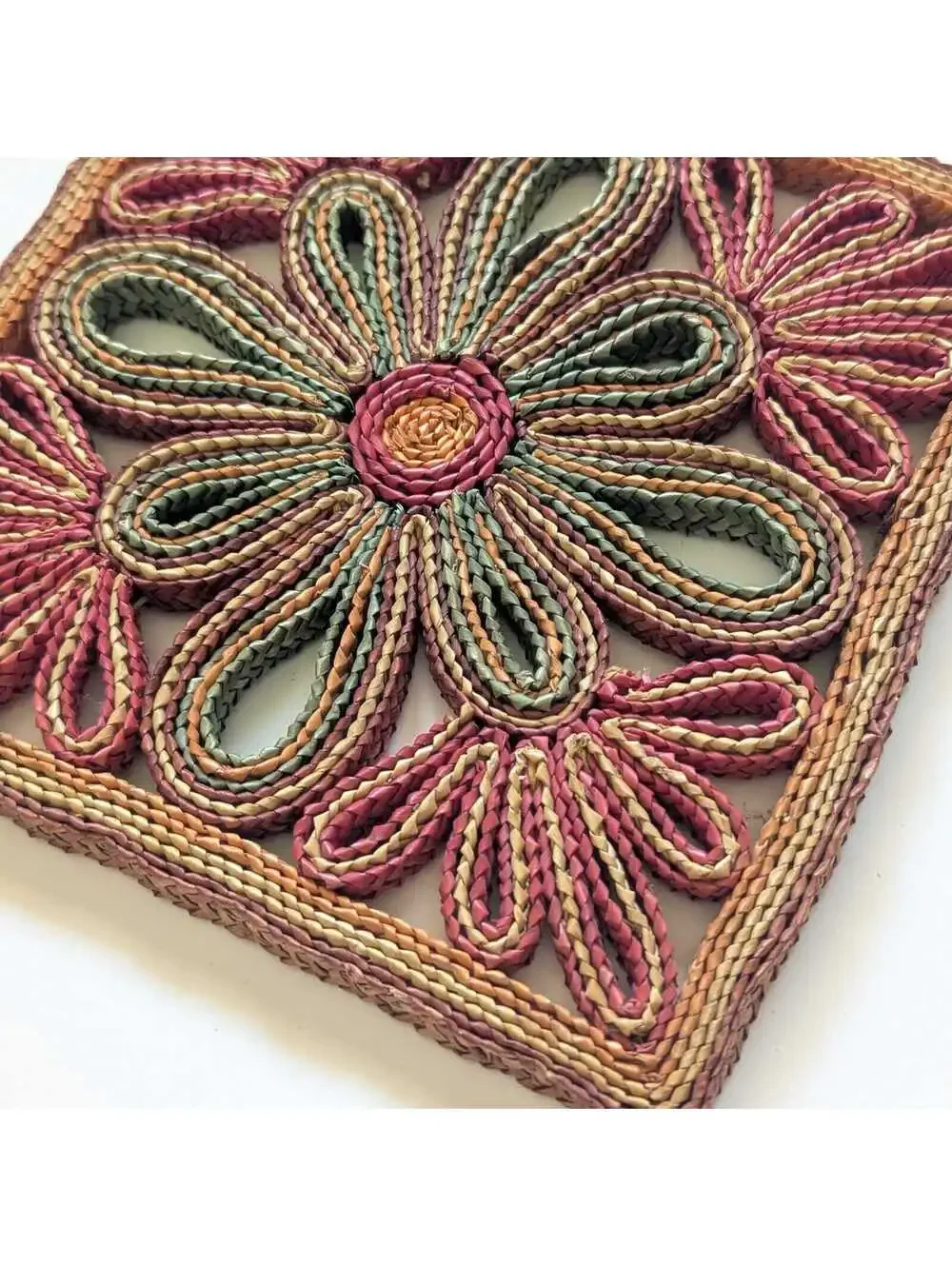 Colorful Vintage Woven Straw & Raffia Trivets